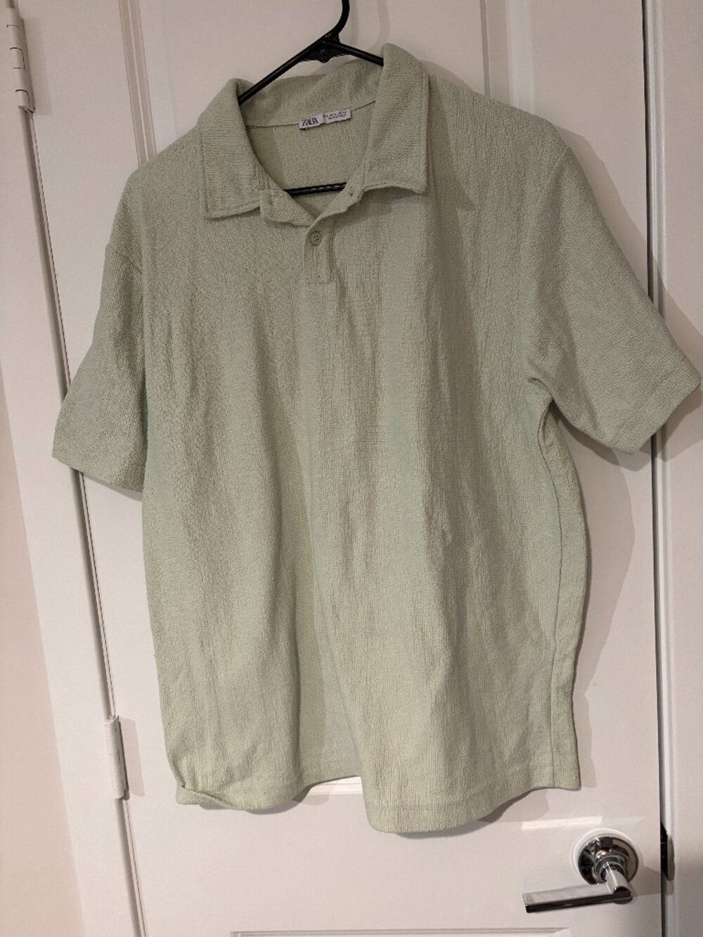 Zara Men's Sea-foam Green Collared Shirt Size L